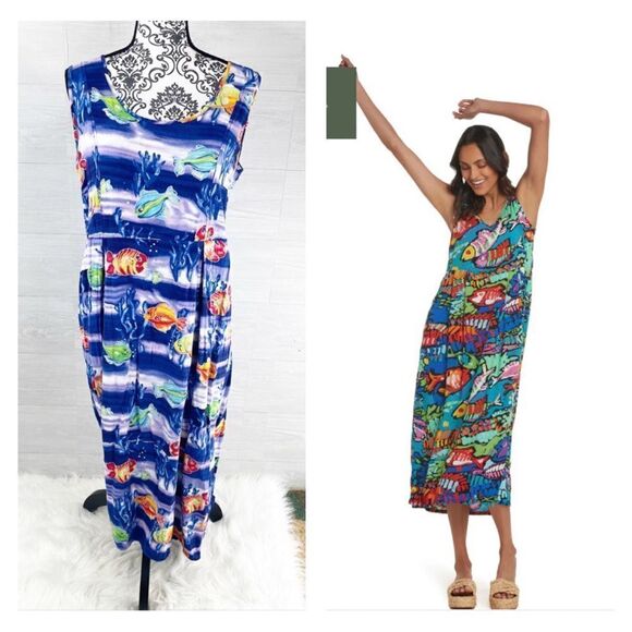 Jams World Hawaiian Talking Fish Shift Maxi Dress - Picture 1 of 9